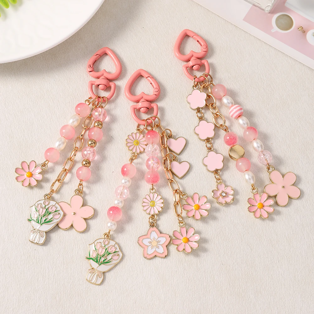 Modische handgefertigte Perlenblumen-Schlüsselanhänger für Autoschlüssel, Damen- und Herren-Handtaschenanhänger, Schlüsselringe, Accessoires, DIY-Schmuck, Geschenke – Detail 3