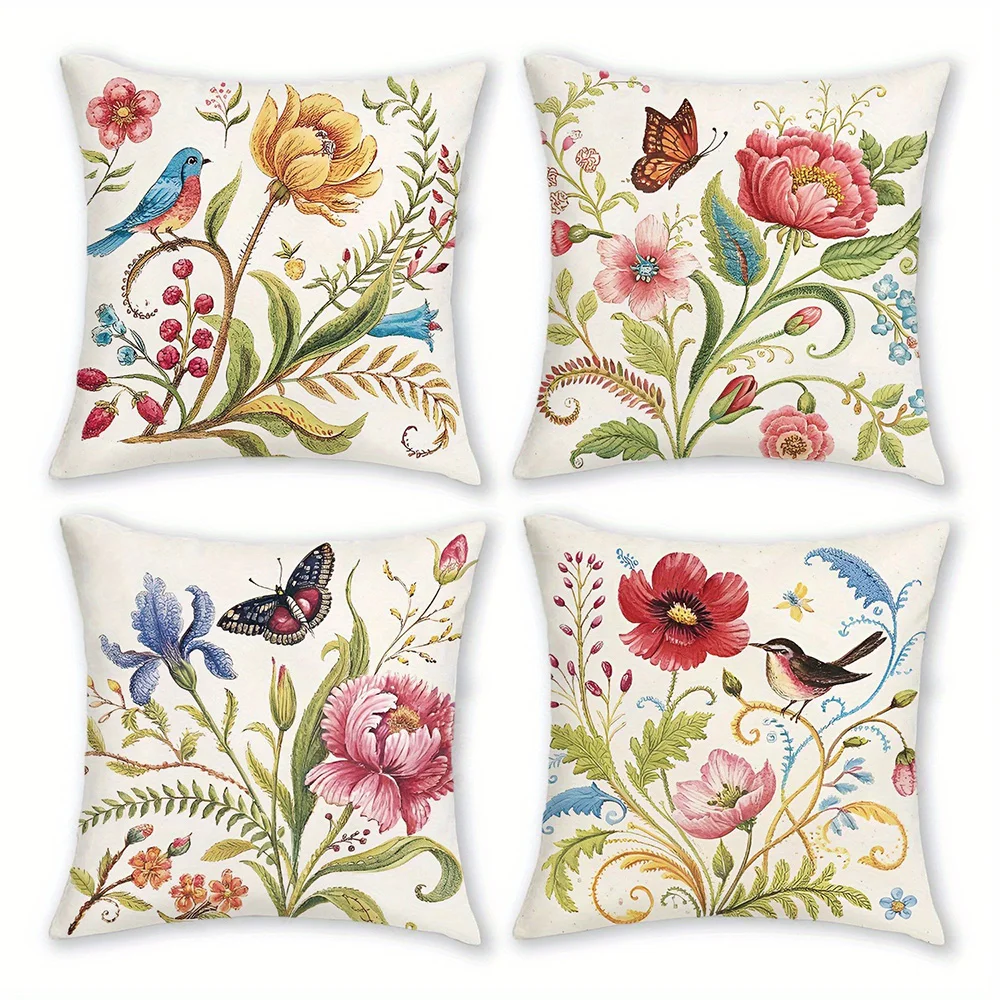 Floral and Fauna-Printed Pillowcases: Birds, Butterflies, and Blooming Flowers Sofa cushion cover home room decoration