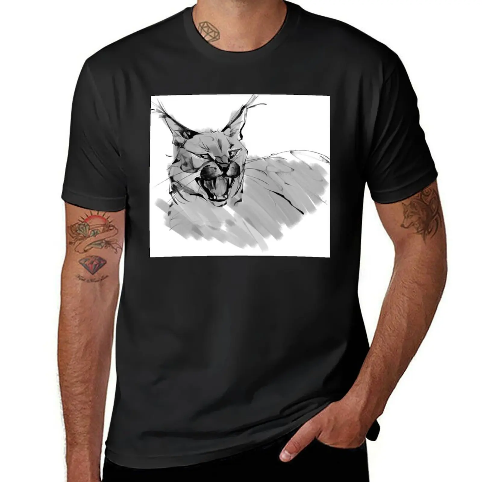 

Hissing Caracal T-Shirt for a boy graphics oversizeds funnys mens graphic t-shirts pack