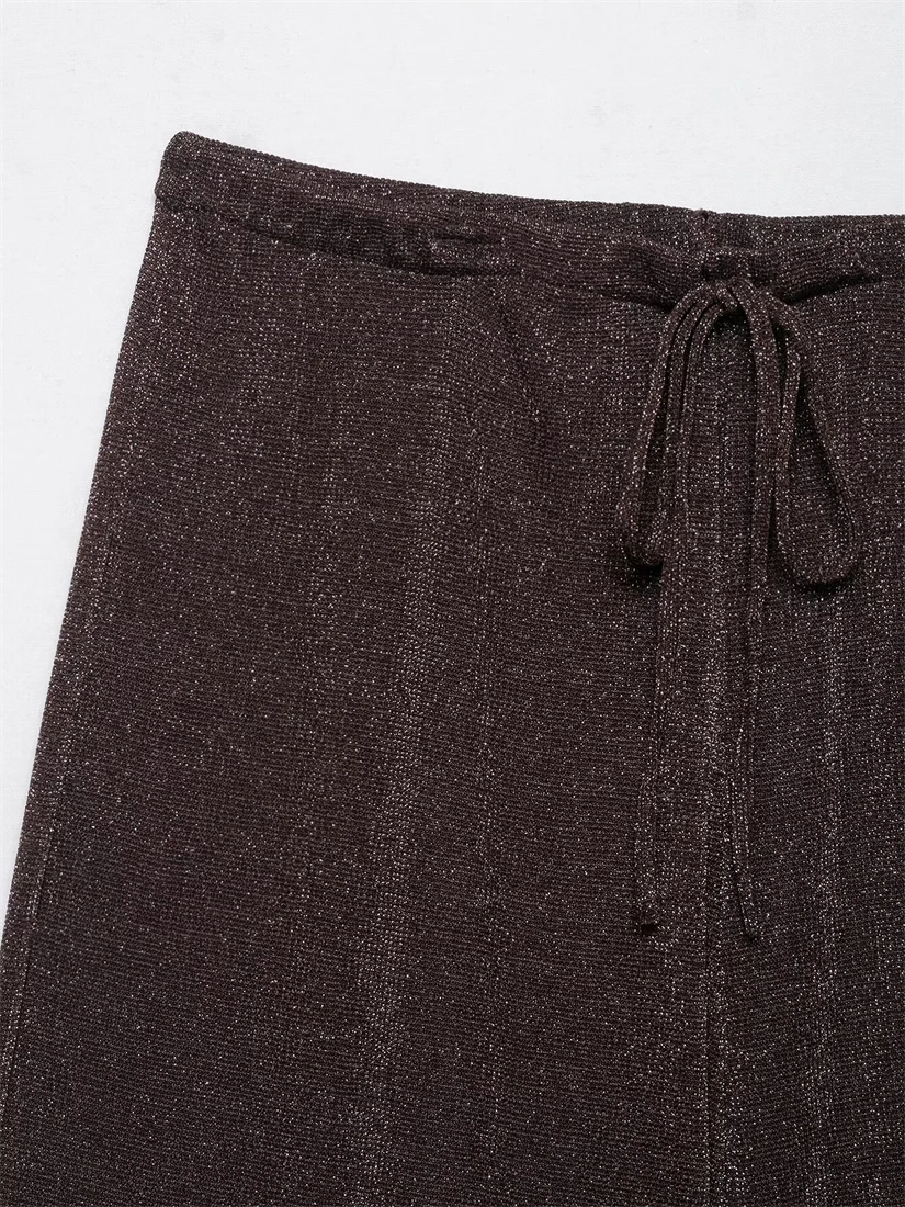 طقم جاكيت بونشو غير متماثل بخط معدني للسيدات وسروال واسع الساق - مجموعة أنيقة وأنيقة