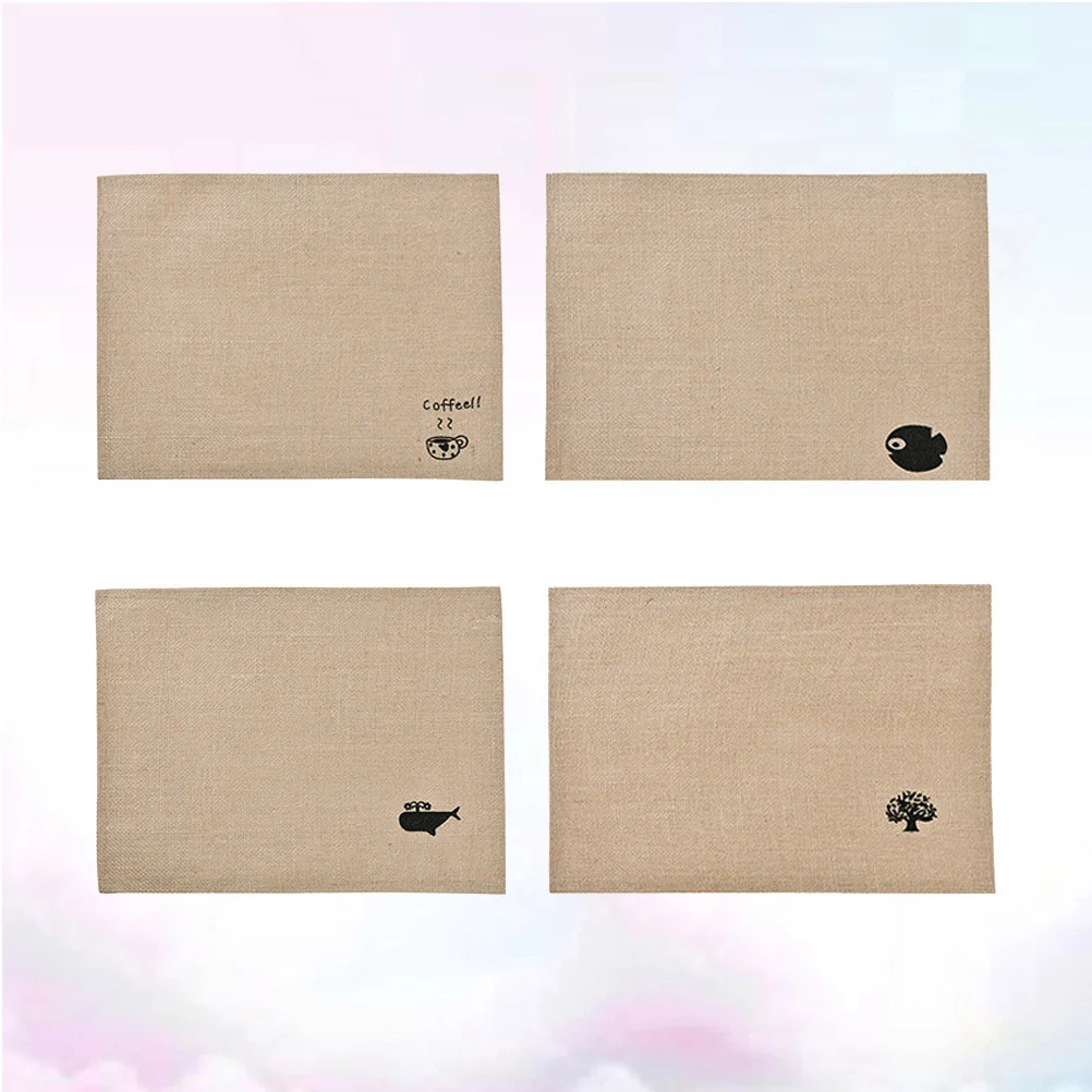 

4Pcs Waterproof Thickened Jute Table Mats Anti-Scald Heat Insulation Placemat for Dining Table Serving Decoration