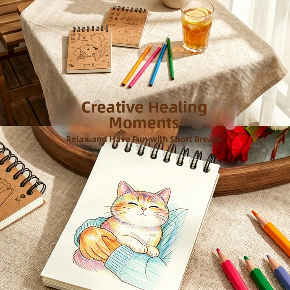 Blank Sketch Vintage Coloring Sketching Book 80 Pages DIY Hand Drawn Book Tracing Line Blank Art Drawing Book Kids Arts Crafts