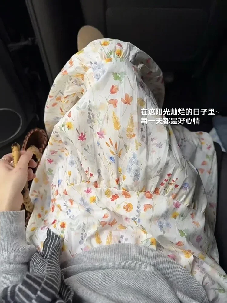 Spring Summer New Women Floral Printed Skirts Casual Versatile Long Skirts Fashion Elastic Waist Female Loose Cake Skirt