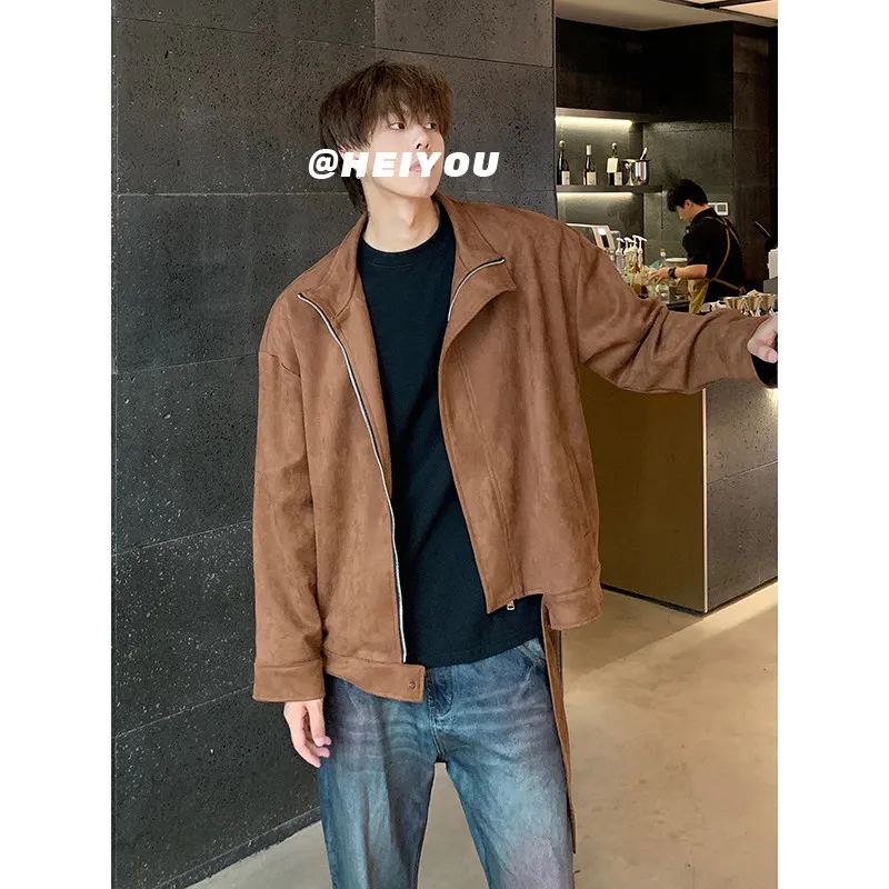 

Deep ey Suede ort Jaet Men's Spring Autumn Trendy High-End Feeling Haome Harrington Pilot Collar Jaet