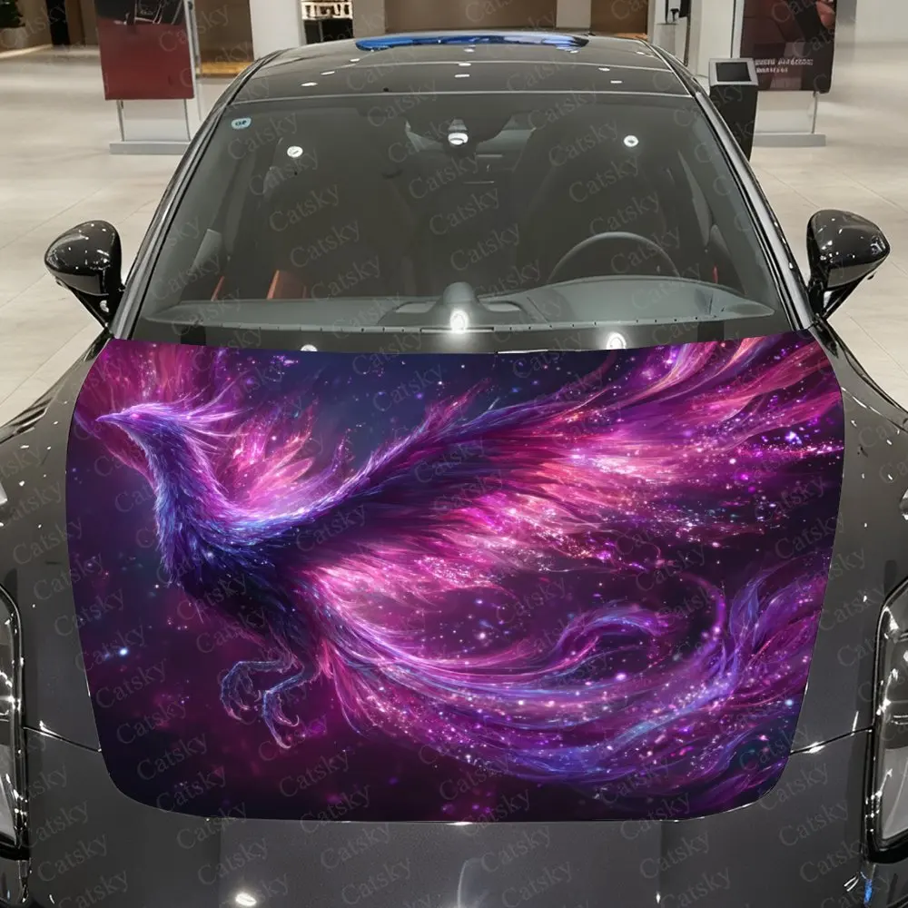 Star Flame Phoenix Car Film Sticker, PVC Waterproof Car Cover Self-adhesive Scratch Resistant Sticker, Suitable For Engine Hood