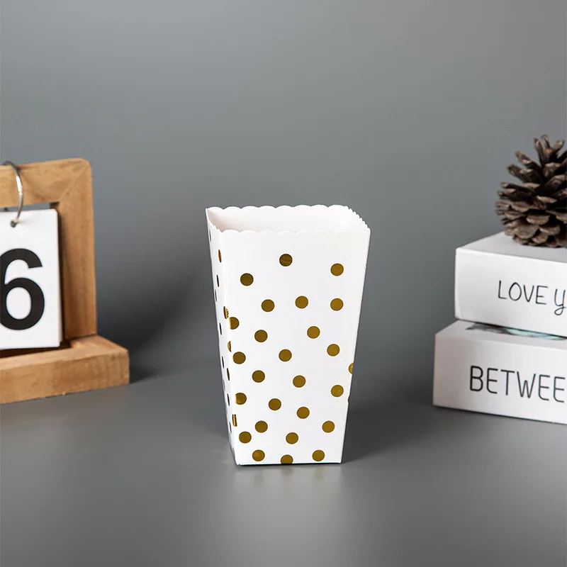 12 Stücke Schwarz und Weiß Gold Polka Dot Popcorn Box Geburtstag Geschenk Box Film Party Supplies Weihnachten Hochzeit Party Dekoration – Detail 3