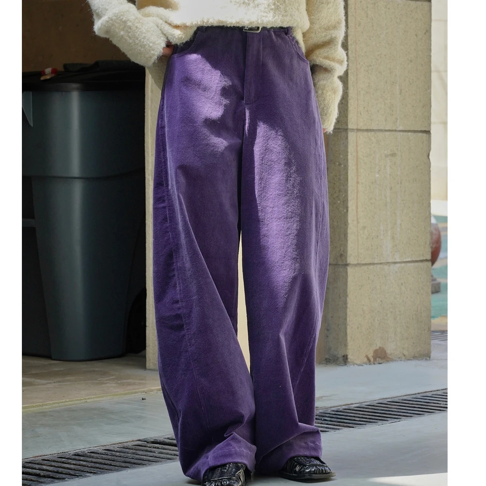 2024 Women Autumn High Waist Wide Leg Corduroy Pants 97% Cotton Fashion Clothes Pants Female Long Trousers