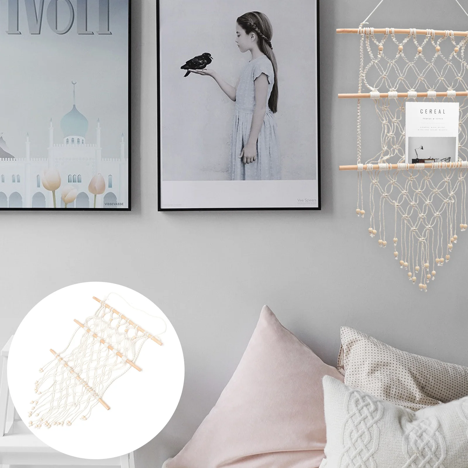 

Bohemian Style Woven Tapestry Magazine Storage Organizer Wall Hanging Decor Cotton Braided Tassel Pendant Home Office Bedroom