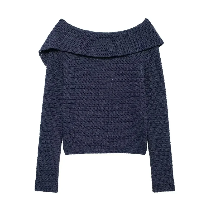 EDSA Women Asymmetric Neck Knitted Shirt for Autumn Single Breasted Long Sleeves Solid Color Holiday Style Casual Female Blouse