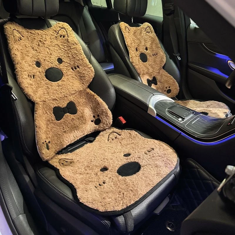 Plush Seat Cushion Car Front Universal Winter Warm Cute Cartoon Westie Dog Pattern Soft Fur Seat Cover For Women All Season