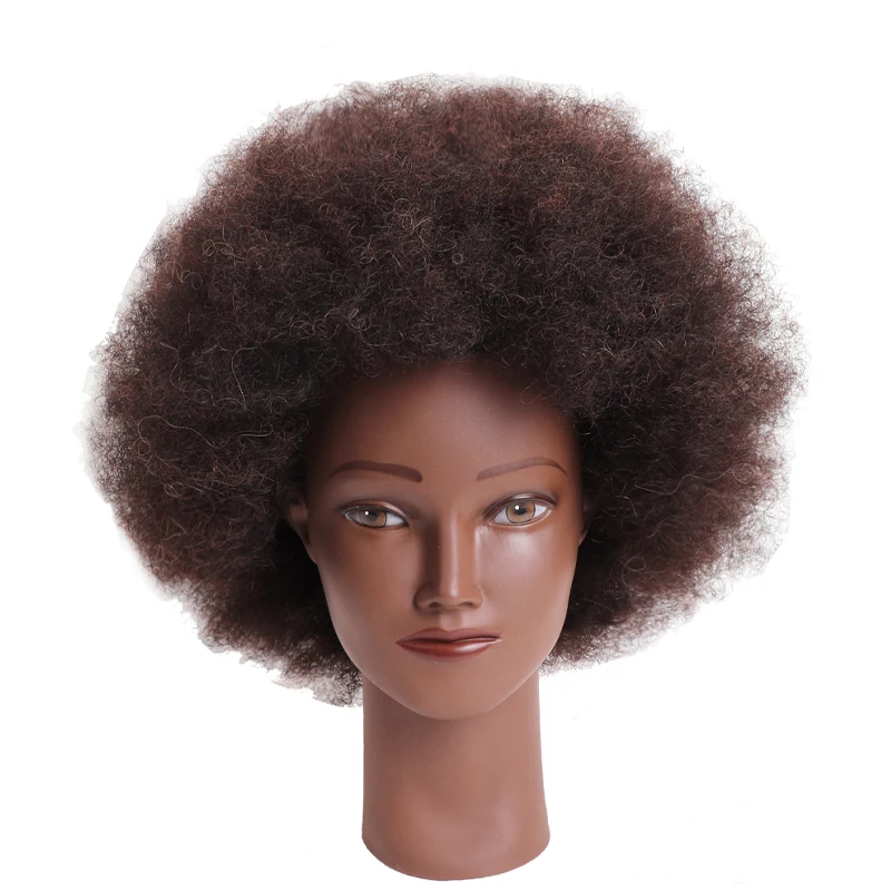 100% Real Human Hair Mannequin Head Afro Fluffy Kinky Cosmetology Doll For Hairdresser Practice Styling Braiding Training