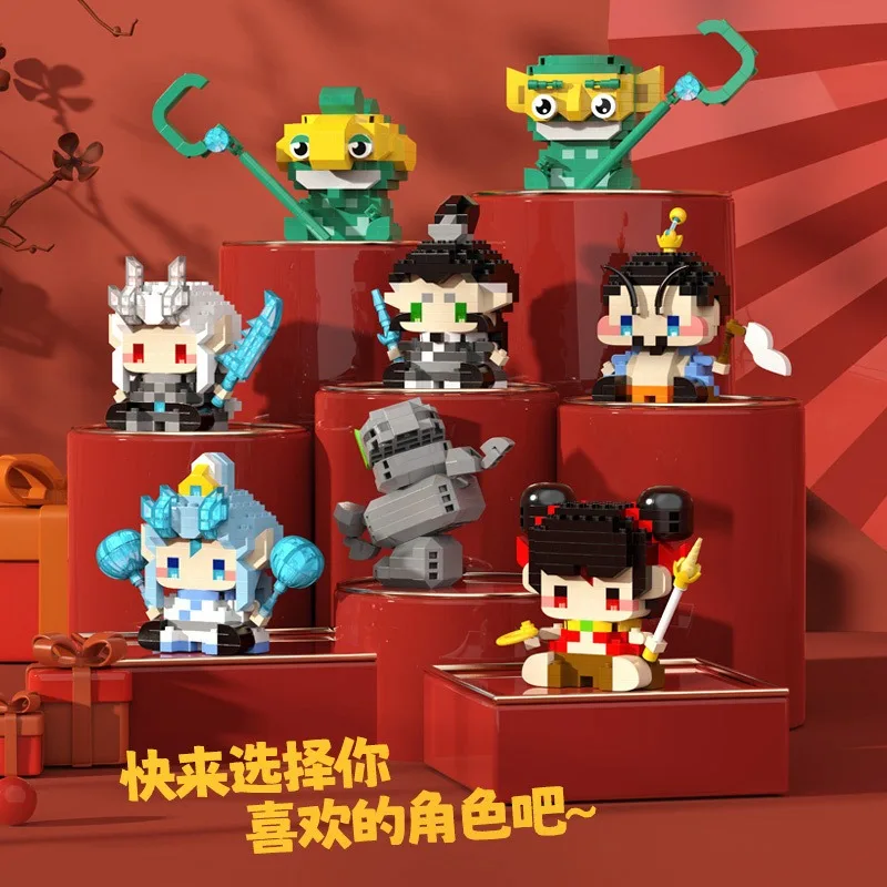 Chinese Style Mini Particle Building Blocks Nezha Ao Bing Character Assemble Toy Traditional National Trend Figure Ornament Gift