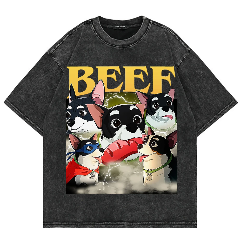 

Новая хлопковая винтажная футболка унисекс с эффектом потертости, модная, свободного кроя, с принтом Robert Robertson Beef Dog Mecha Man, в стиле Acid Wash