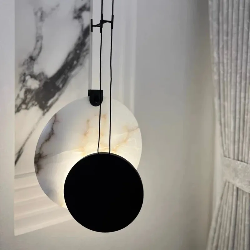 Italian LED Rotundity Natural Marble Ceiling Pendant Lights Designer Living Room Restaurant Bedroom Study Long Line Hanging Lamp