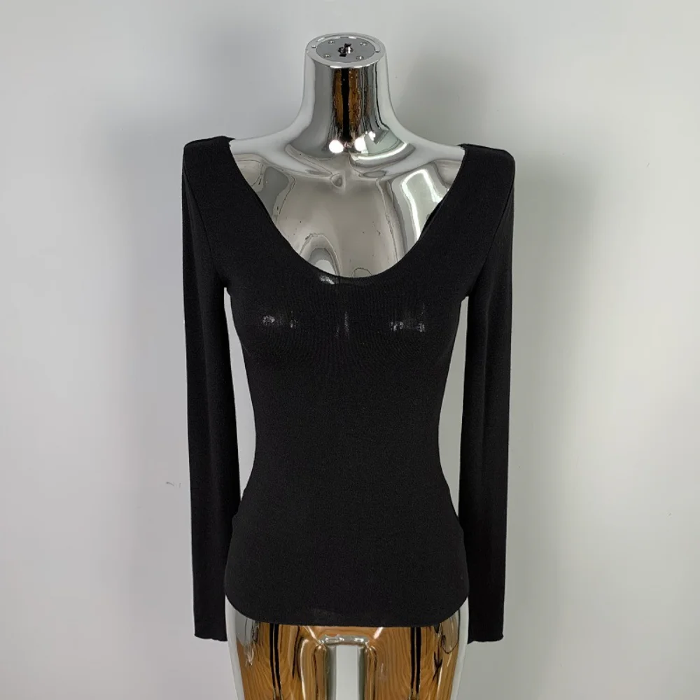 See Through Long Sleeve Oversize T Shirt Women Sexy Back Bandage Off Shoulder Top Female Basic Long Tees Korean Chic Lady slim s