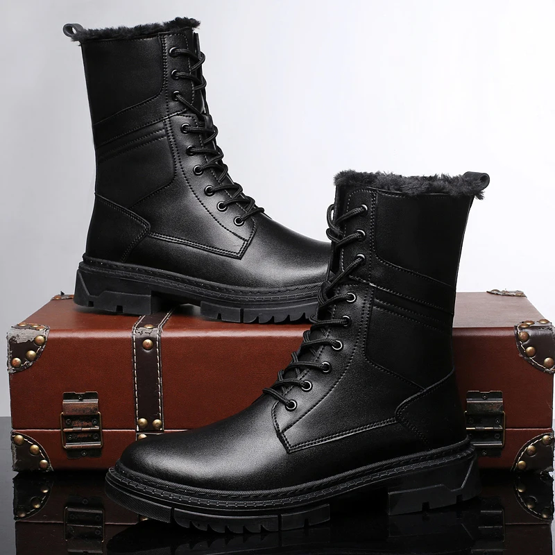 TrendTactical Boots For Men Black Army Combat Men Boots Rubber Casual Shoes Mens Genuine Leather Winter Boots Plus Size38-49