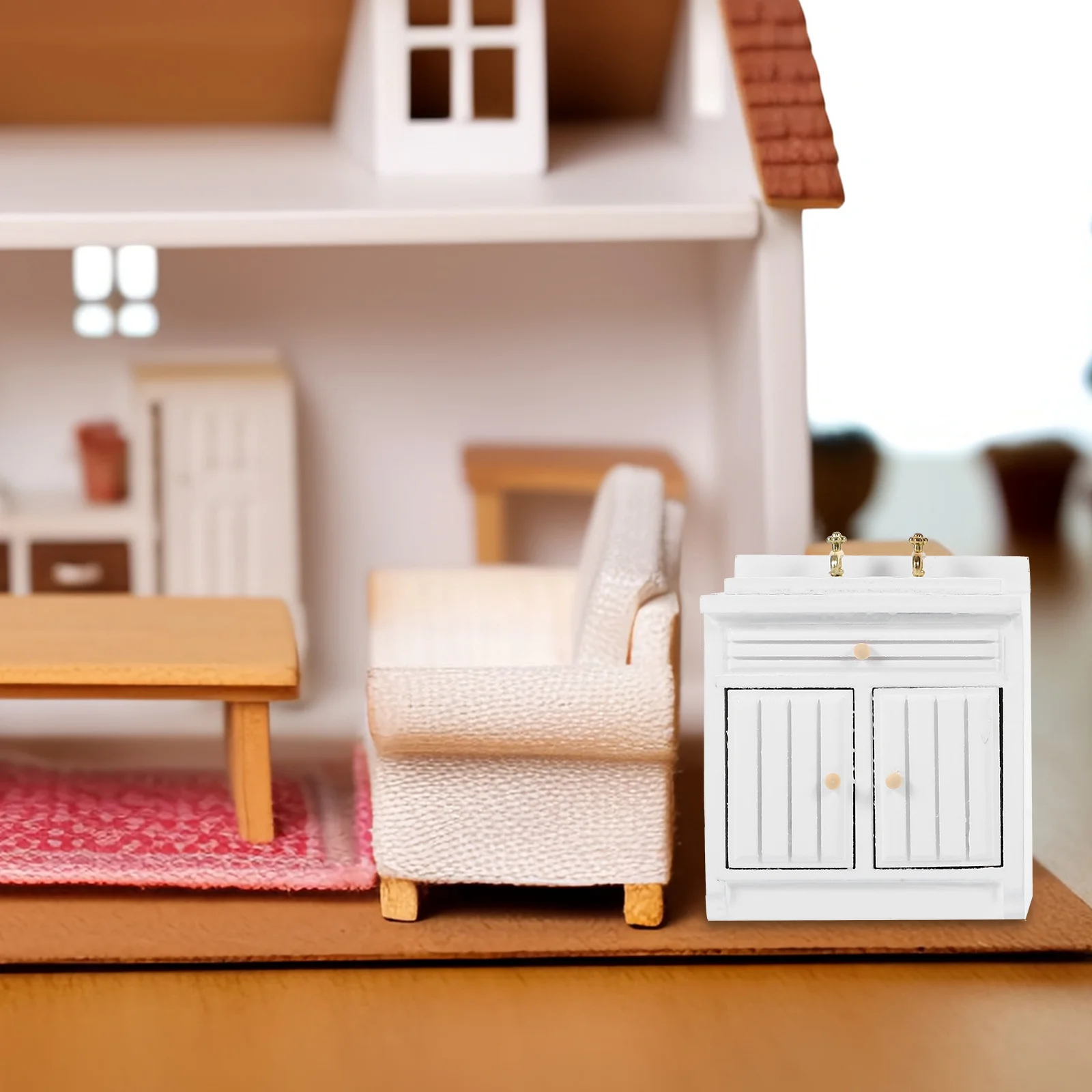

1 комплект, мини-шкаф для умывальника и набор плиты для кухни, декора ванной комнаты, миниатюрный орнамент для мебели, компактный, легкий для дома