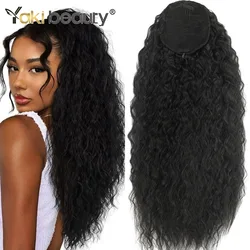 Cola de Caballo ondulada Natural para mujeres negras, Pelo Rizado Jerry sintético, extensiones de Clip Afro, de 28 pulgadas larga cola de caballo, 26 pulgadas