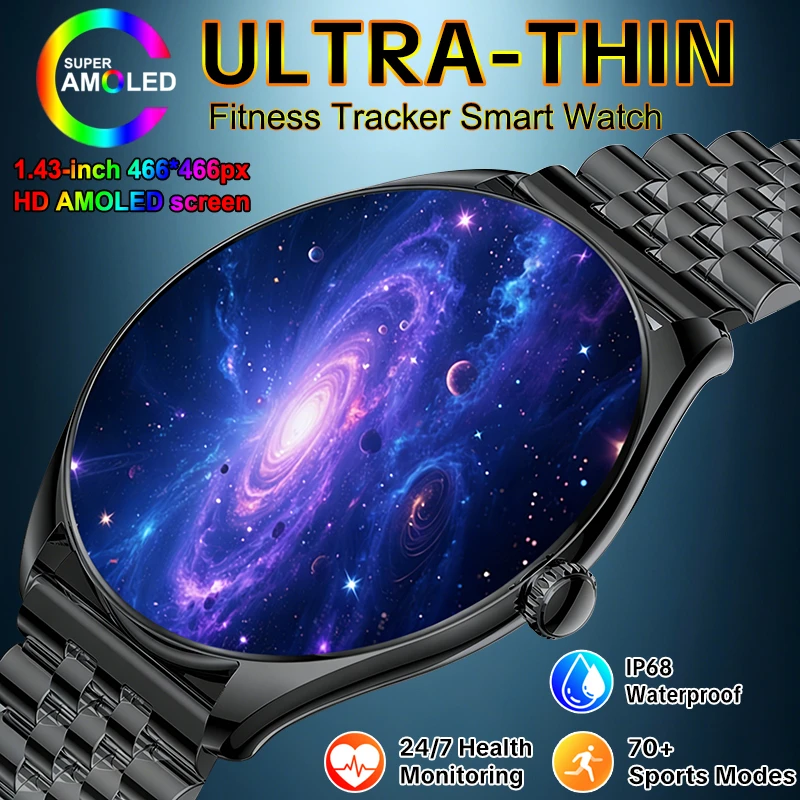 New Ultra Thin Smart Watch Men Woman AMOLED 3D Screen Always Show Time Health Monitor Sports Fitness Waterproof Call Smartwatch