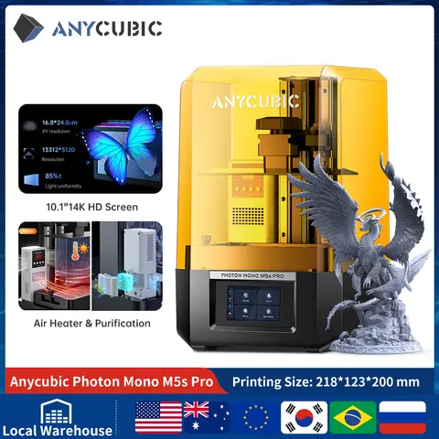 ANYCUBIC 포톤 모노 M5s 프로 고속 SLA LCD 송진, 3D 프린터 레벨링, 무료 150 mm/h 인쇄 크기, 10.1 인치, 14K, 218*123*200mm
