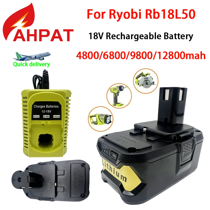 For RYOBI P108 6Ah 18V One+ Plus Battery 18 Volt Lithium-Ion Power Tools P104 P107 RB18L50 RB18L20 P108 18V charger