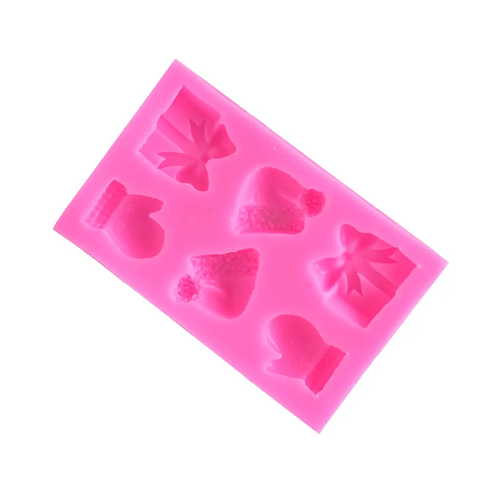 Molde de silicona para pastel de 6 cavidades, regalo de Navidad, sombrero, forma de guante, hornear DIY para Fondant, Chocolate, caramelo, cubitos de hielo, gastronomía