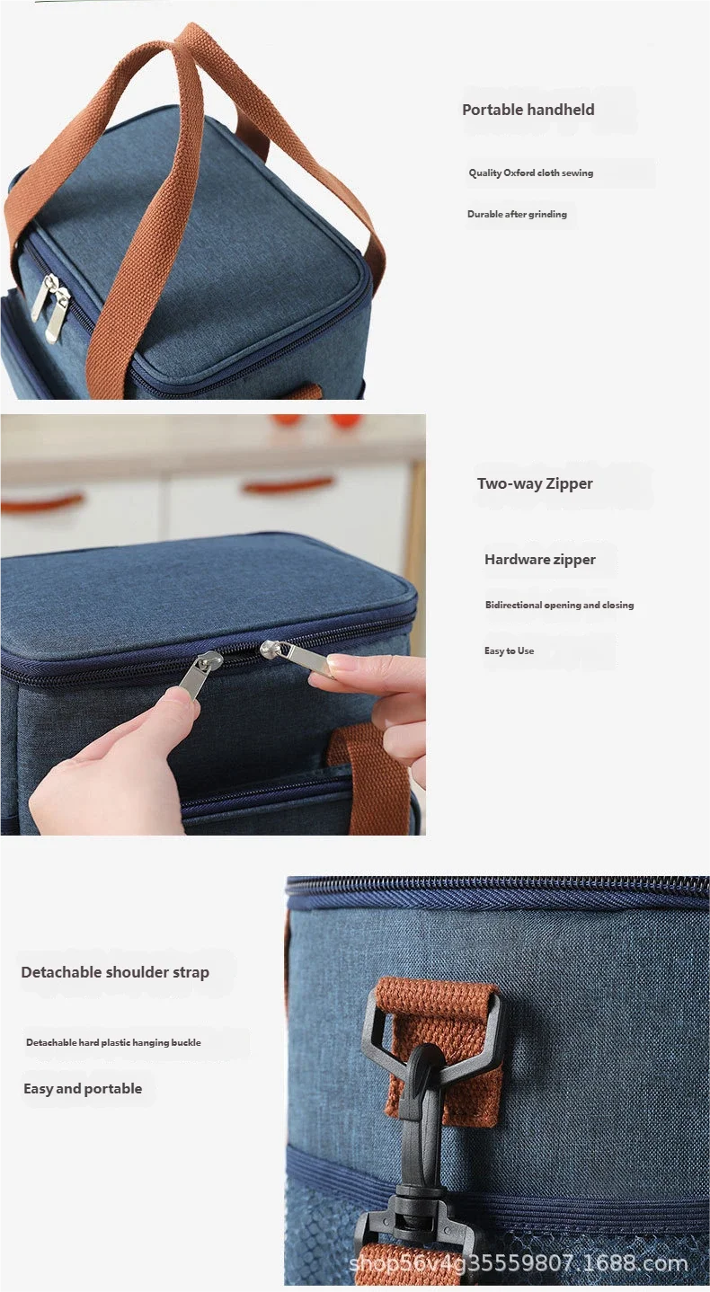Lunchtasche mit Schultergurt, Griff, Kühltasche für Damen, tragbare Lebensmitteltasche für Arbeit, Studenten, Thermo-Lunchbox, Kühlschranktasche – Detail 21