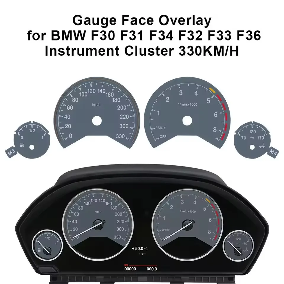 Gauge Face Overlay for BMW F30 F31 F34 F32 F33 F36 Instrument Cluster 3M 330KM/H 260KM/H  Grey Blue Black