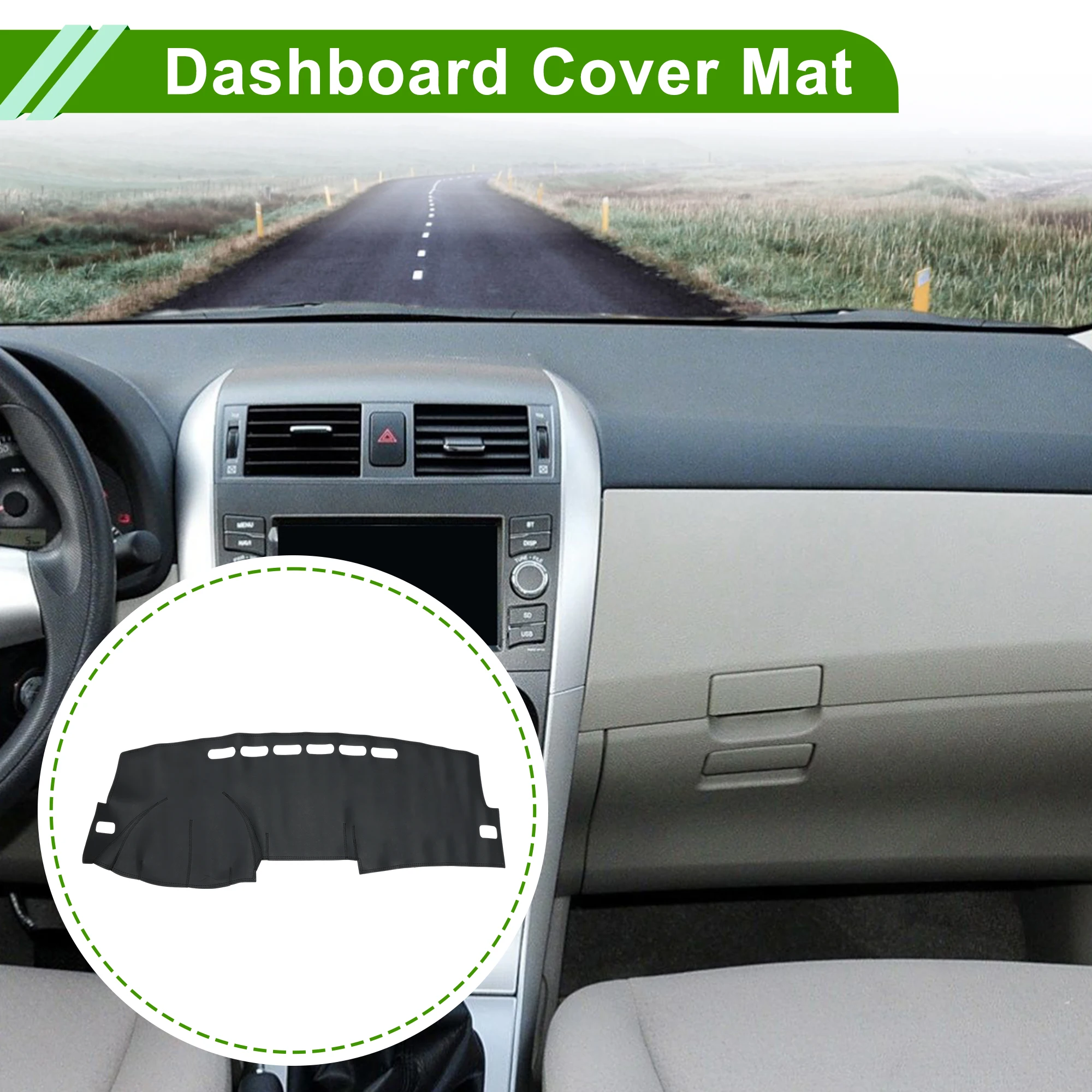 UXCELL Dashboard Cover for Toyota Corolla 2006-2013 without Hud Faux Leather Black 1 Pc
