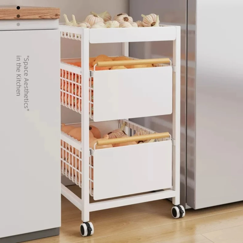 Pull Out Cabinet Vegetable Rack Slide Out Rolling Basket Kitchen Space Saving Fridge Gap Organizer Compact Pantry Storage Shelf