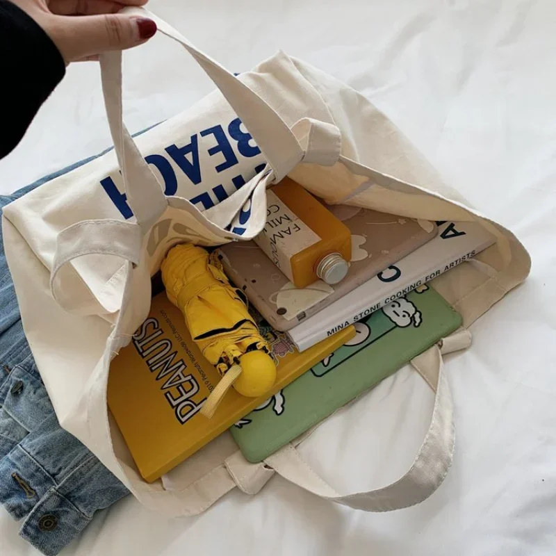 Large Canvas Bag Women Shoulder Handbag Female Letters Reusable Shopping Ladies Grocery Designer Tote Bag Eco Friendly Bolsas