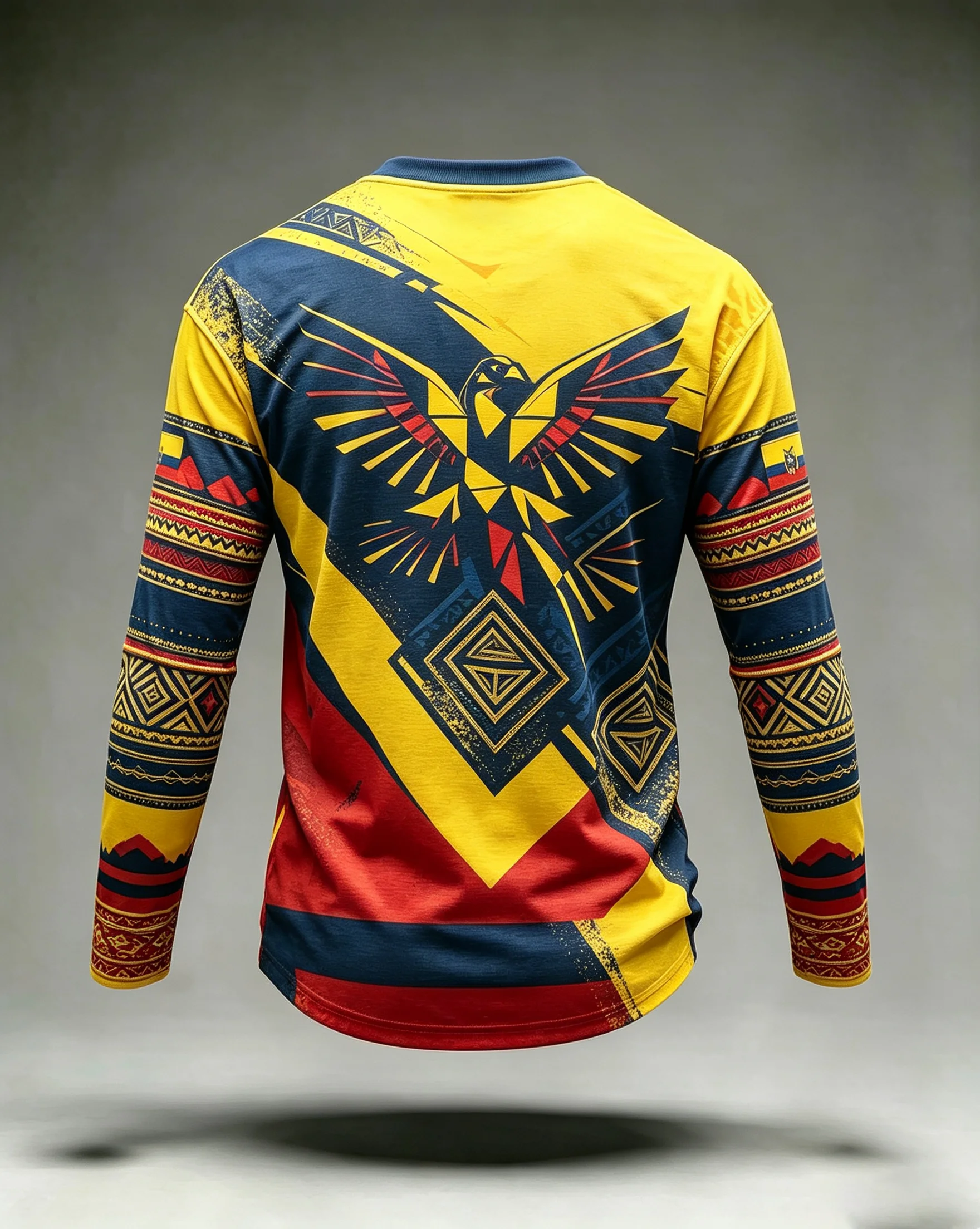 Men Women Ecuador 2026 Long Sleeve Soccer Jersey, 3D Tribal Eagle Mountain Print Quick Dry Athletic Sports Tee