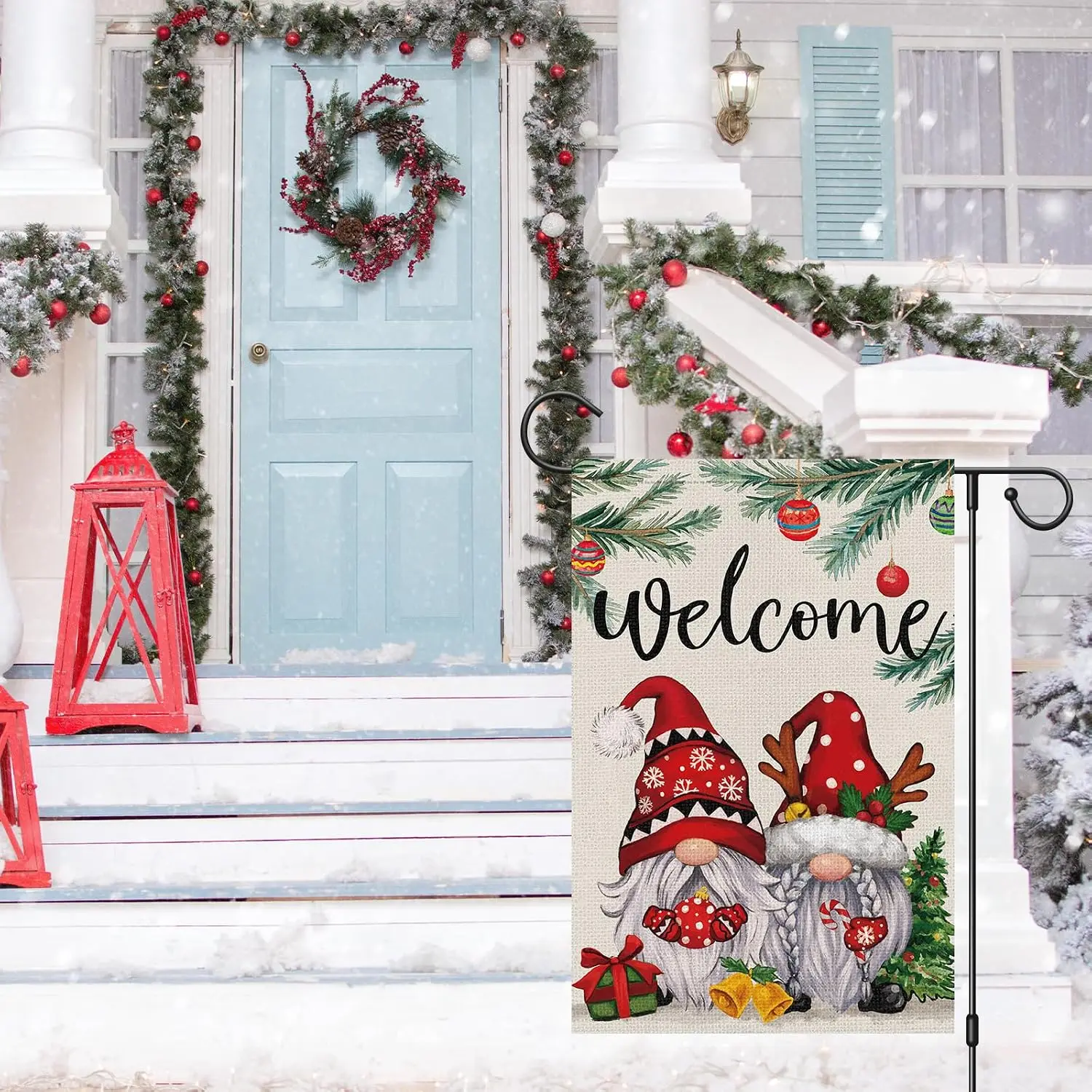 Christmas Gnome Garden Flag Double Sided 12x18 Inch Vertical, Burlap Small Welcome Xmas for Winter Christmas Holiday Outdoor PPZ