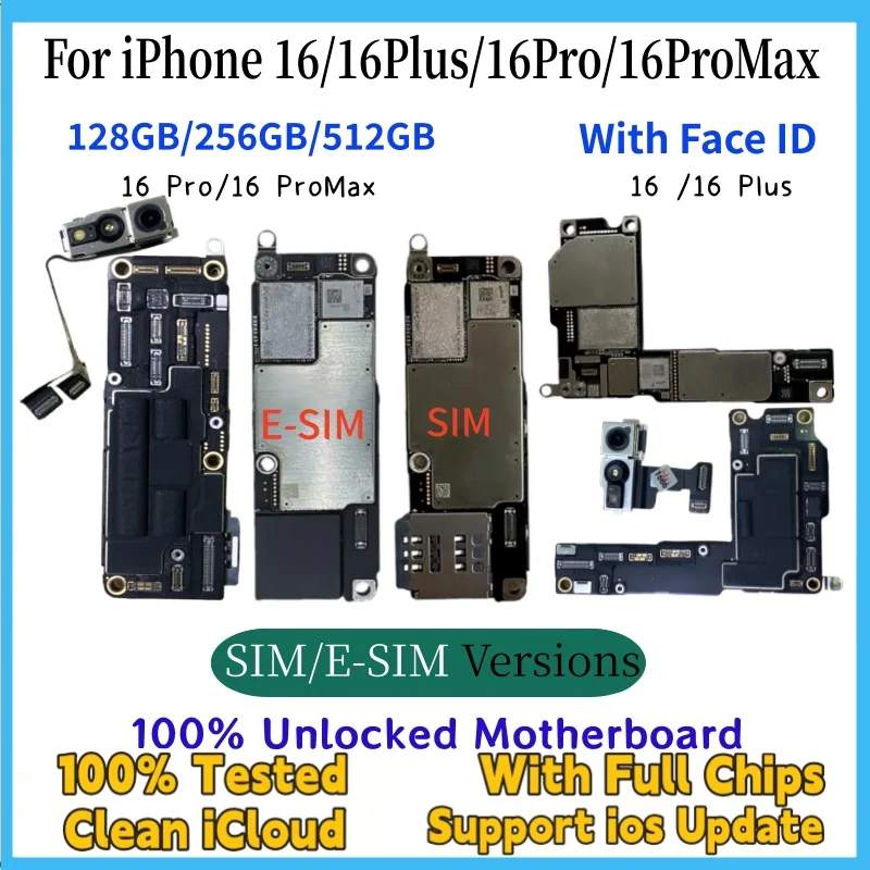 

Материнская плата США (E-SIM)/SIM Clean iCloud для iPhone 16 Pro Max 16 Plus с поддержкой материнской платы Face ID Обновление разблокированной материнской платы