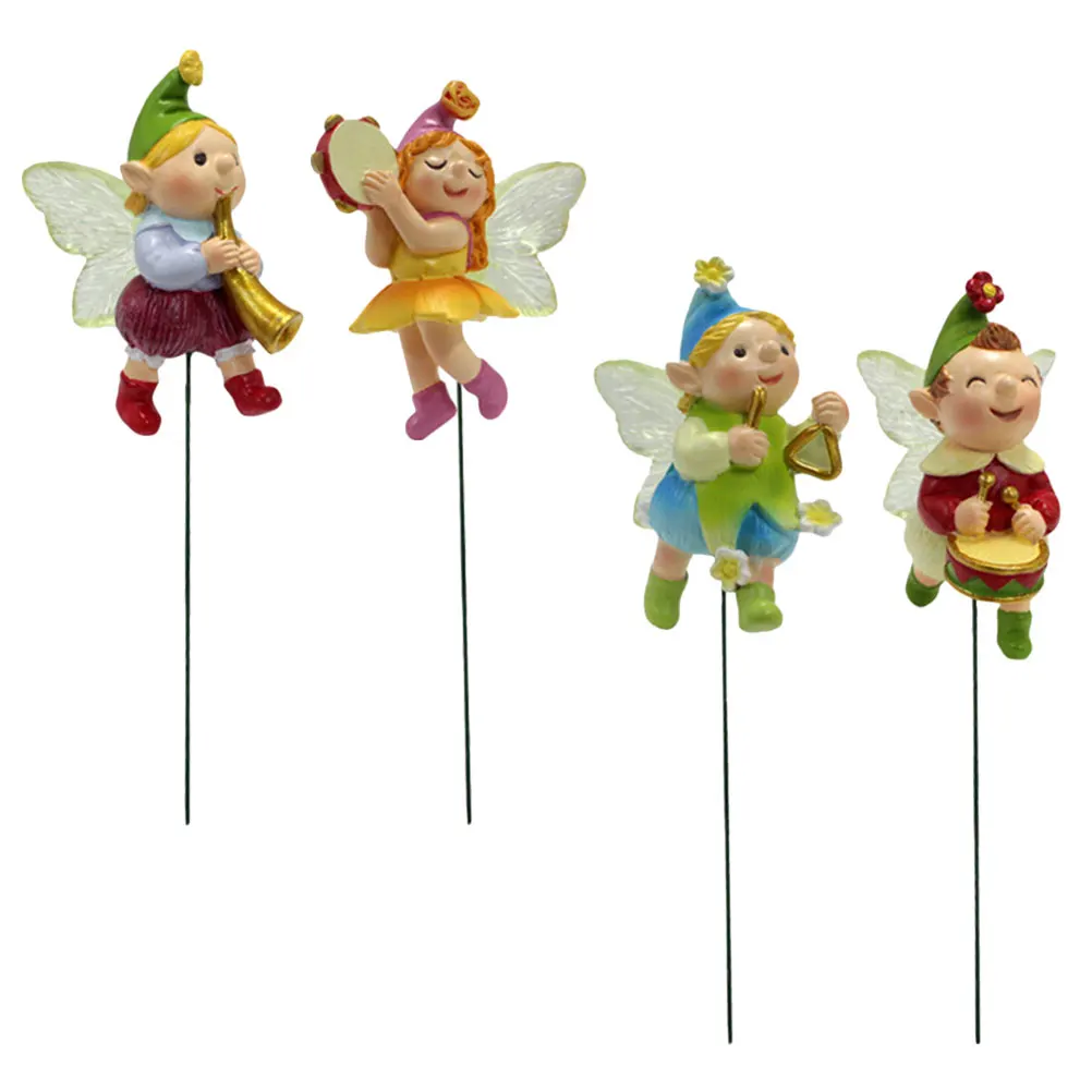 

4 Pcs Elf Garden Stakes Resin Decorative Elf Figure Stakes Ornaments Cute Cartoon Yard Lawn Gnome Plant Pot