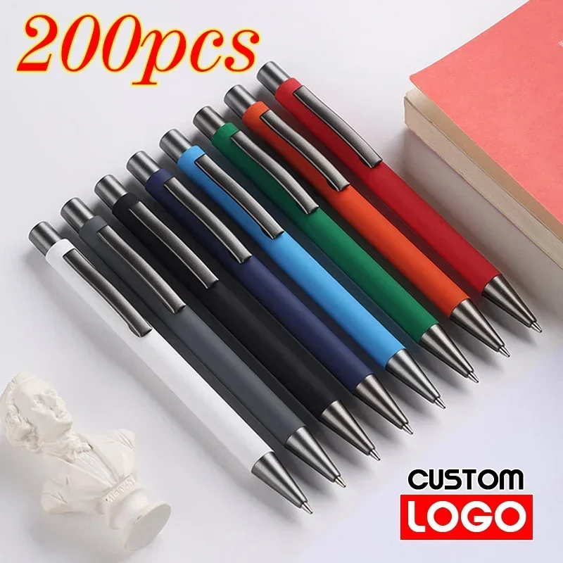 200pcs Metal Ballpoint Pen Advertising Pen Rubber Texture Custom Logo Text Engraving Laser Engraving Customizable Name Logo Pen