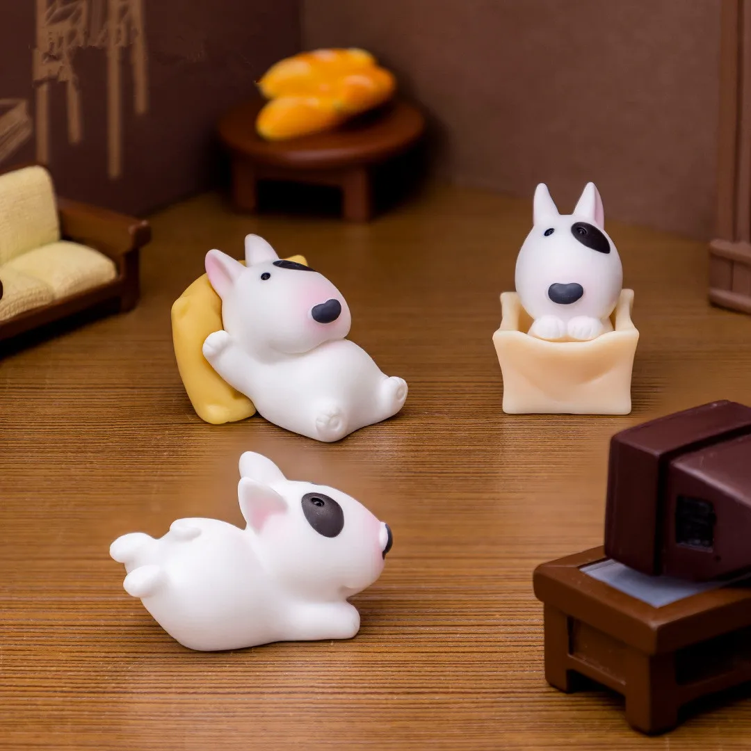 Figurines Miniatures Cute Bull Terrier Dog Micro Landscape Ornaments For Home Decorations Room Decor DIY Desktop Accessories