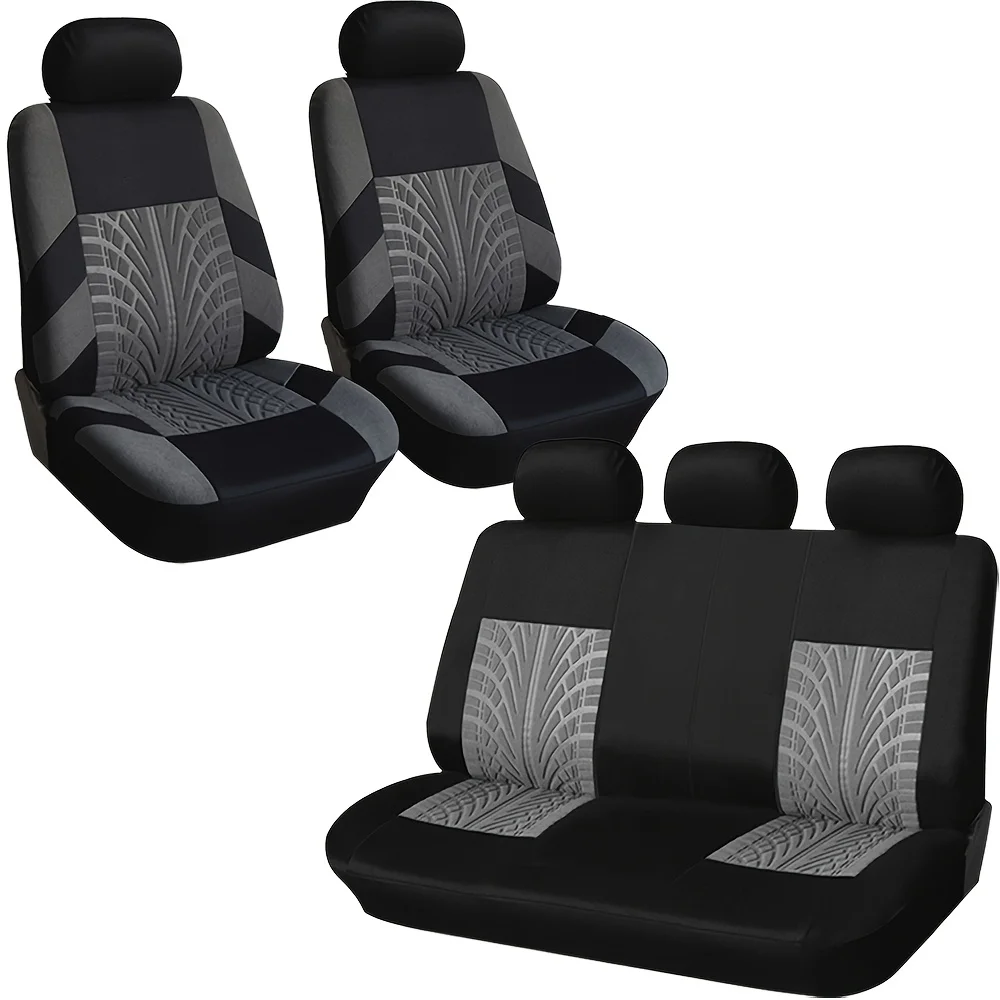 New Car Seat Covers Tire Tread Pattern Fabric Universal Fit Auto Seat Protectors Front 2 Pcs / Full Set 5 Seats Easy Install