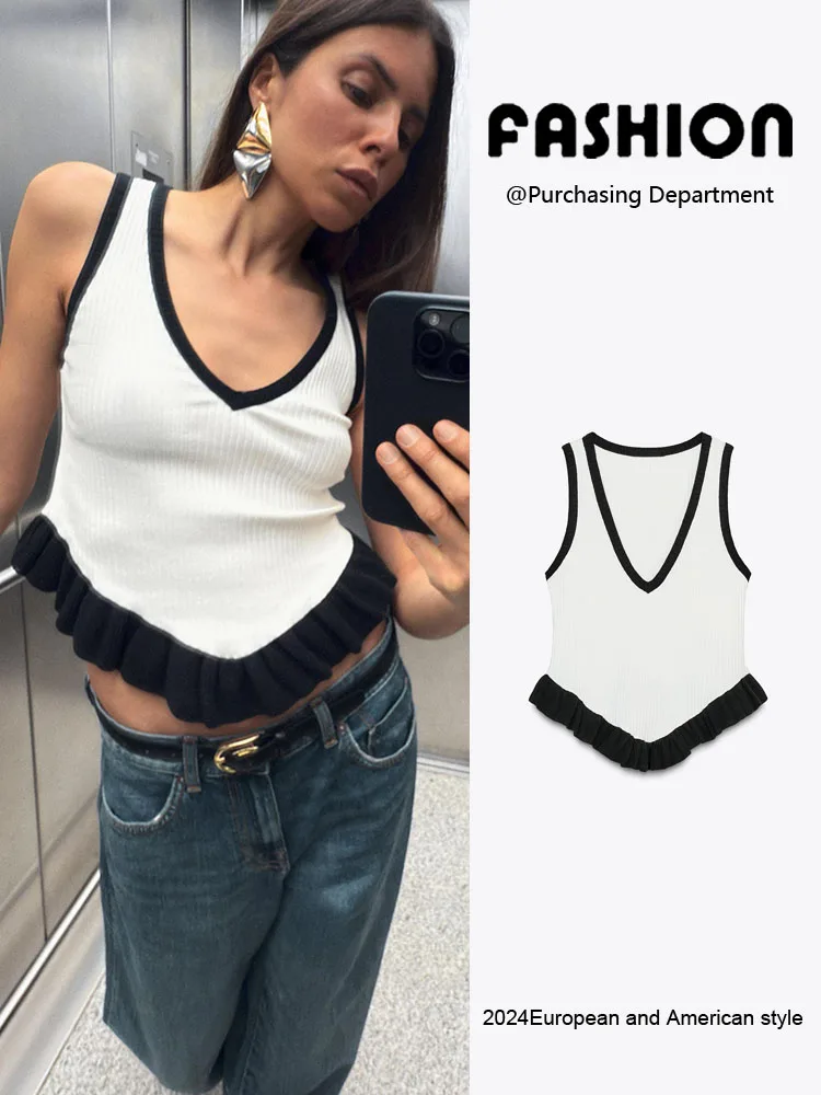 

Slimming Effect V-Ne Svel Knitted Top Color Blo Design New Summer Women's Faion Commute Sle ort Length