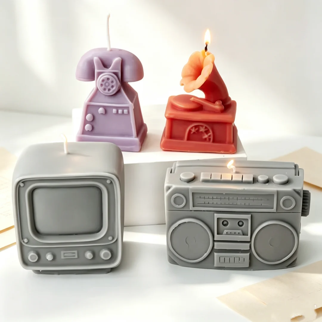 3D Home Appliance Silicone Candle Mold Retro TV Telephone Radio Gramophone Candle Making Mold DIY Aromatherapy Wax Soap Mould