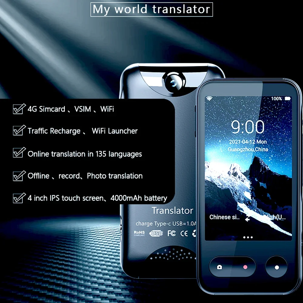 Voice Recorder interpreter 4G eSIM instant voice translator in 135 online language 11 accurate offline translation for traveller