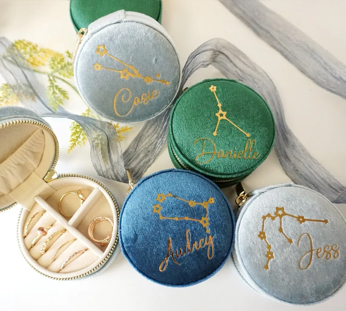 

Constellation Jewelry Box Mini, Round Jewelry Case, 100% Italian Velvet, Customizable Jewelry Case, Christmas & Holiday Gift