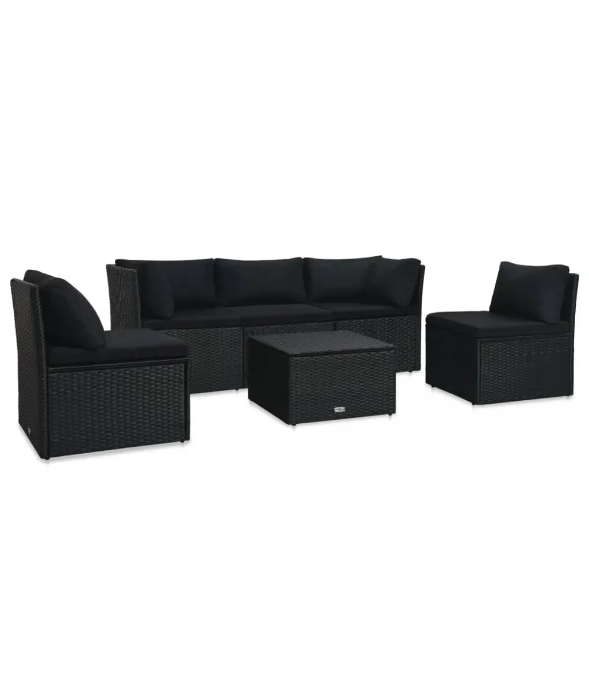 Outdoor sofas garden furniture Set 4 PCs and black synthetic rattan cushions