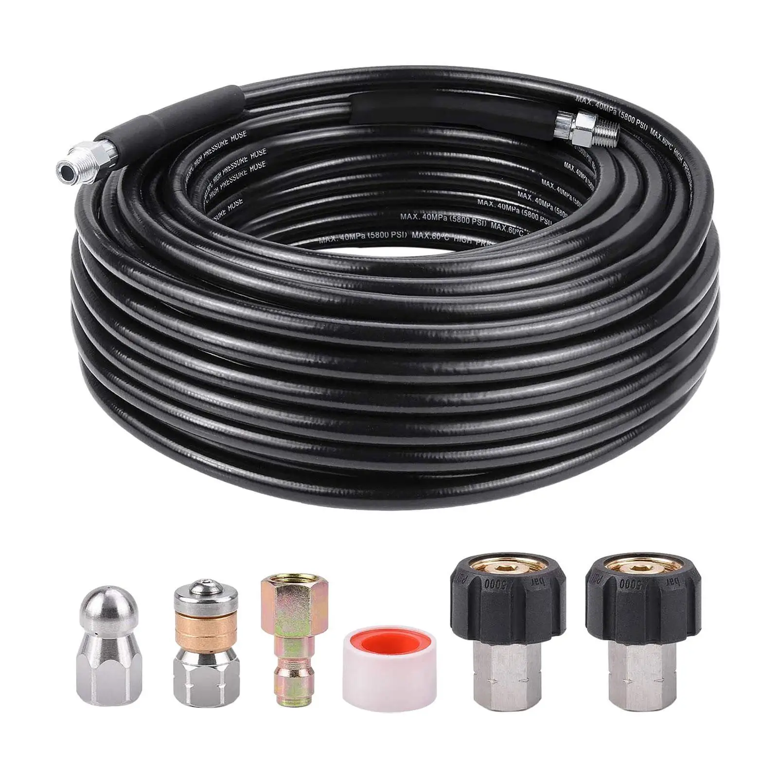 Sewer Jetter Kit for Pressure Washer Button Nose Rotating Sewer Nozzle Jetting Hose for Sinks Window Cleaning Car Floor Toilets