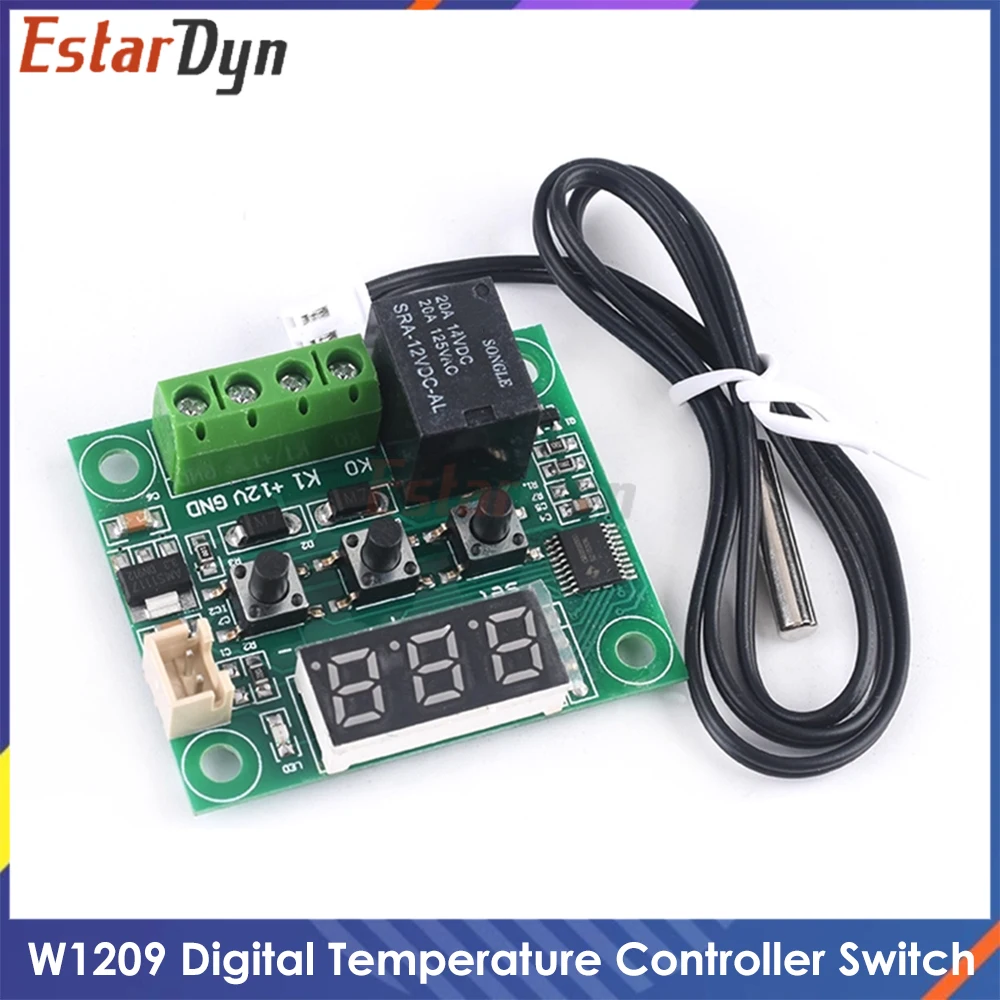 W1209 Digital Thermostat, 12V DC Temperature Controller Switch w/ Blue Red Light for Aquarium Homebrew Incubator