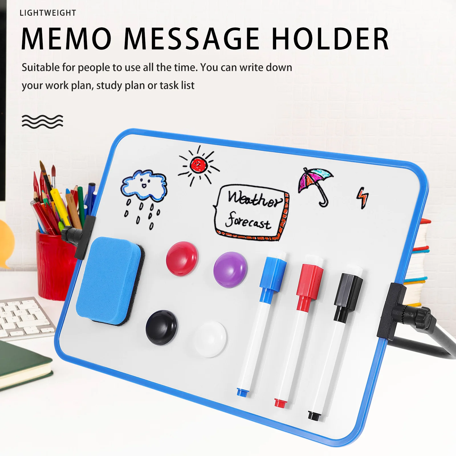 Small Double-Sided Magnetic Whiteboard Dry Erase Portable Calendar Office Note Message Stand Easel Writing Tablet Black