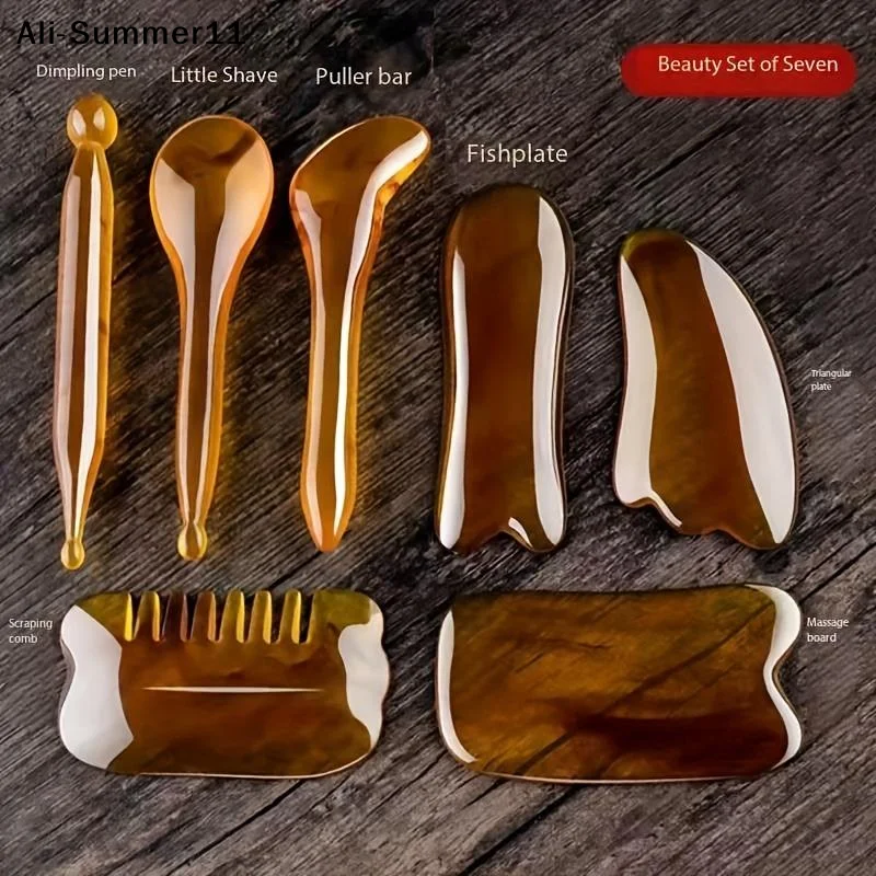 【RV】7pcs Guasha Massage Tools Face Body Massage Beauty Tool Spa Skin Caring Neck Pain Relief Scraper Scraping Massage Board