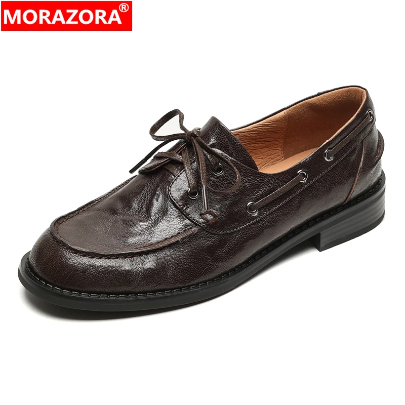 

MORAZORA/2026, новые туфли из натуральной кожи, женские оксфорды на низком каблуке со шнуровкой, весенне-осенние офисные модельные туфли, женская обувь