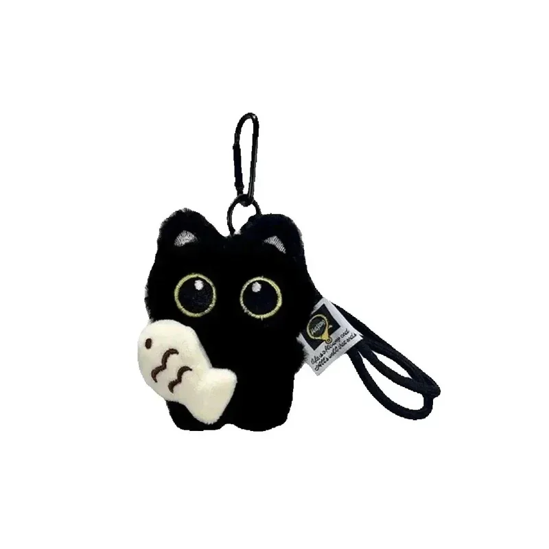 Cool Plush Black Cat Rearview Mirror Pendant Decoration Cute Keychain Bag Charm Car Accessory - view 5