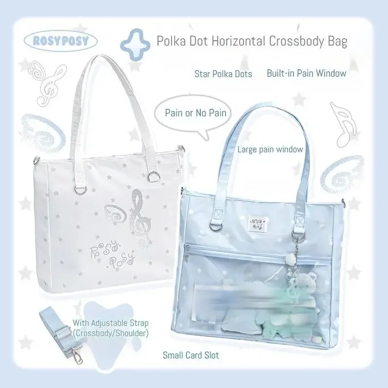 New In Stock RosyPosy Star Polka Dot Ita Bag Large Capacity Transparent Shoulder Tote Bag For Daily Concert Commute